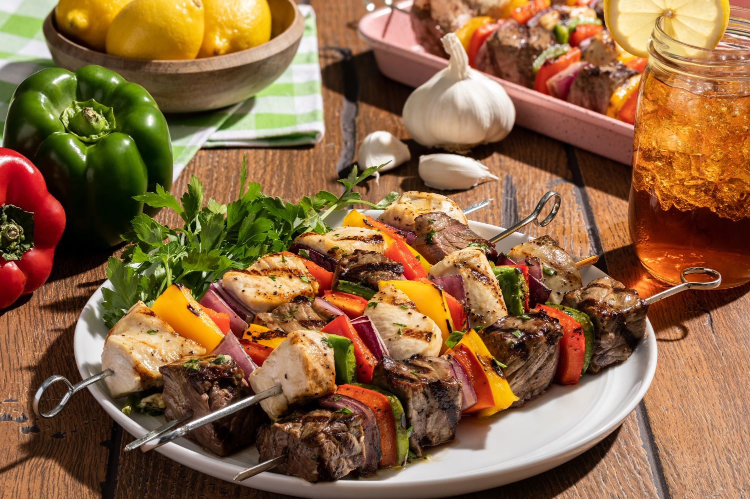 Garlic Butter Chicken and Steak Kabobs