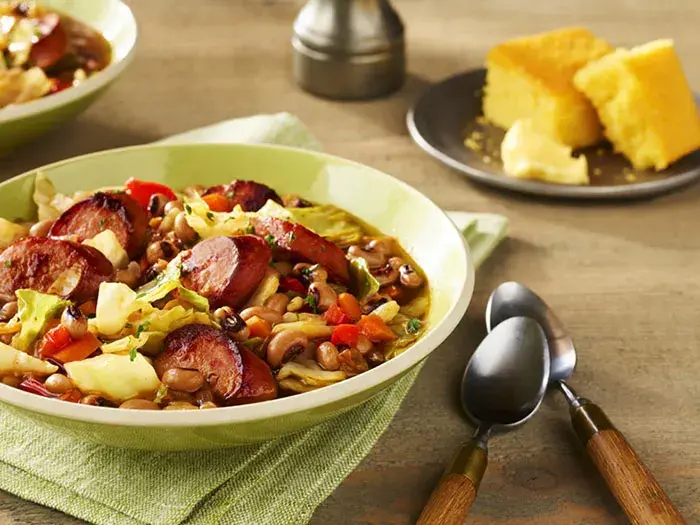 Smoked Sausage, Black-Eyed Pea, and Cabbage Soup